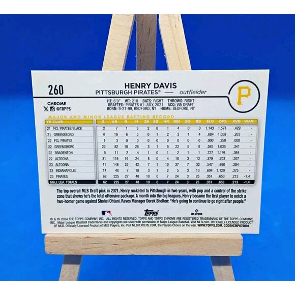 2024 Topps Chrome - Henry Davis #260 RayWave Refractor (RC) - Picture 6 of 6